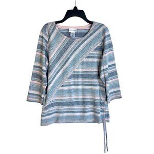 Alfred Dunner Top Small 3/4 Sleeve Round Neck Blue Stripe